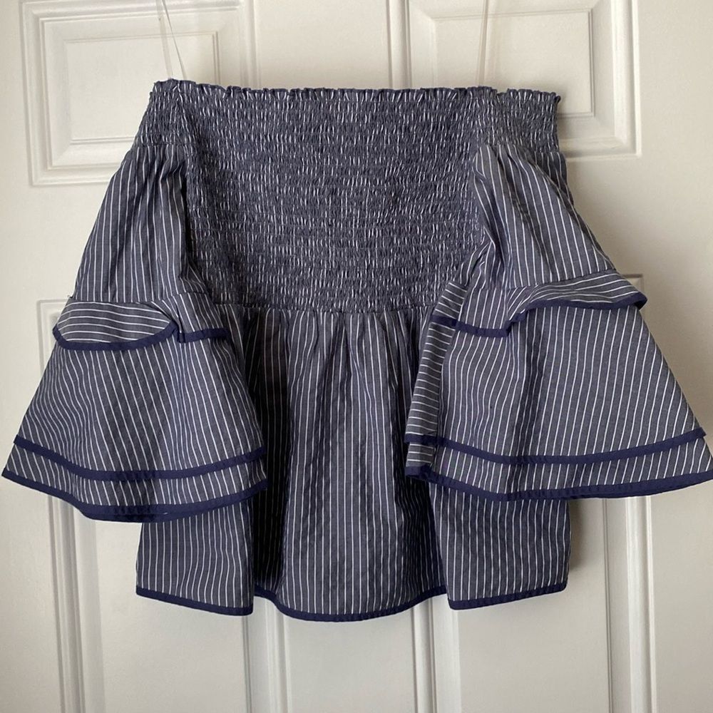American Eagle Blue White Stripe Off the Shoulder Ruffle Sleeve Top Size Small
